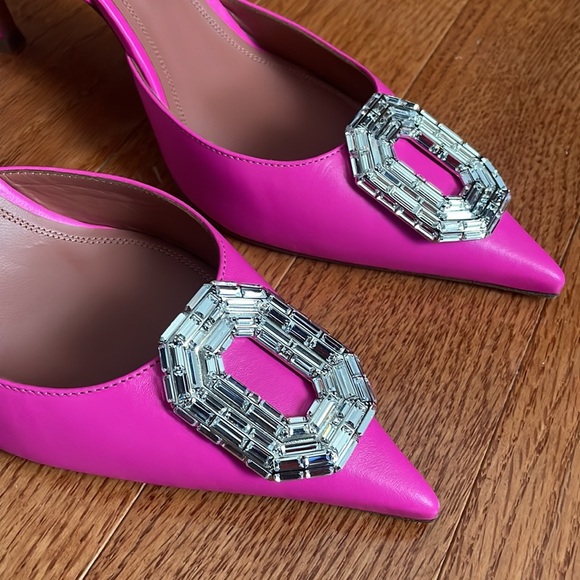 Amina Muaddi Shoes - Amina Muaddi Camelia 90MM Leather Slingback Pumps